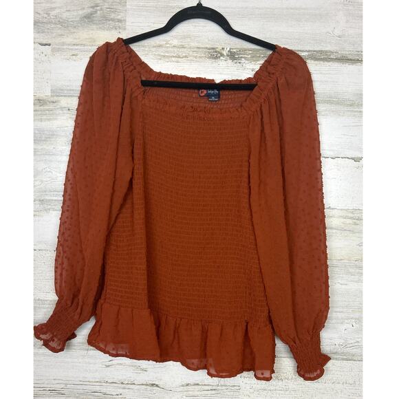 Indigo Poppy Women's XL dark orange long sleeve boho puff sleeve blouse top - Picture 1 of 5